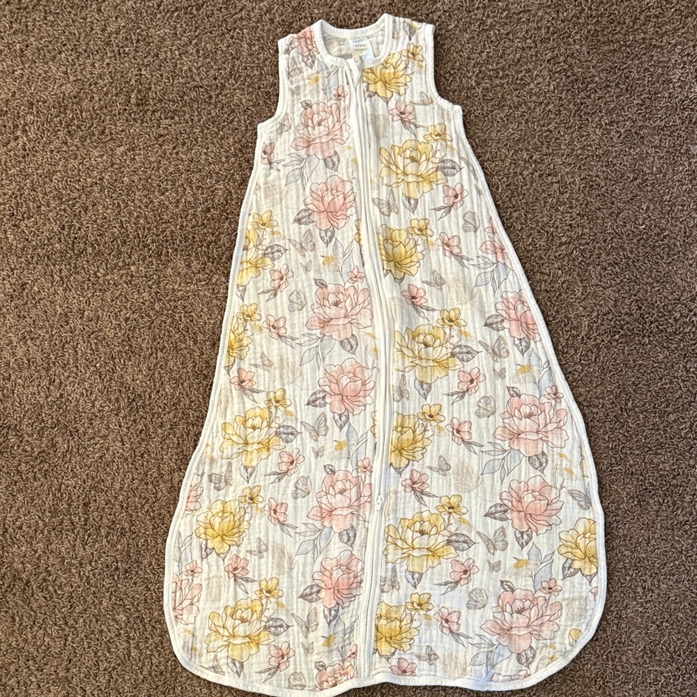 Aden & Anais Sleeveless Floral Sleep Sack - White with Pink & Yellow Flowers
